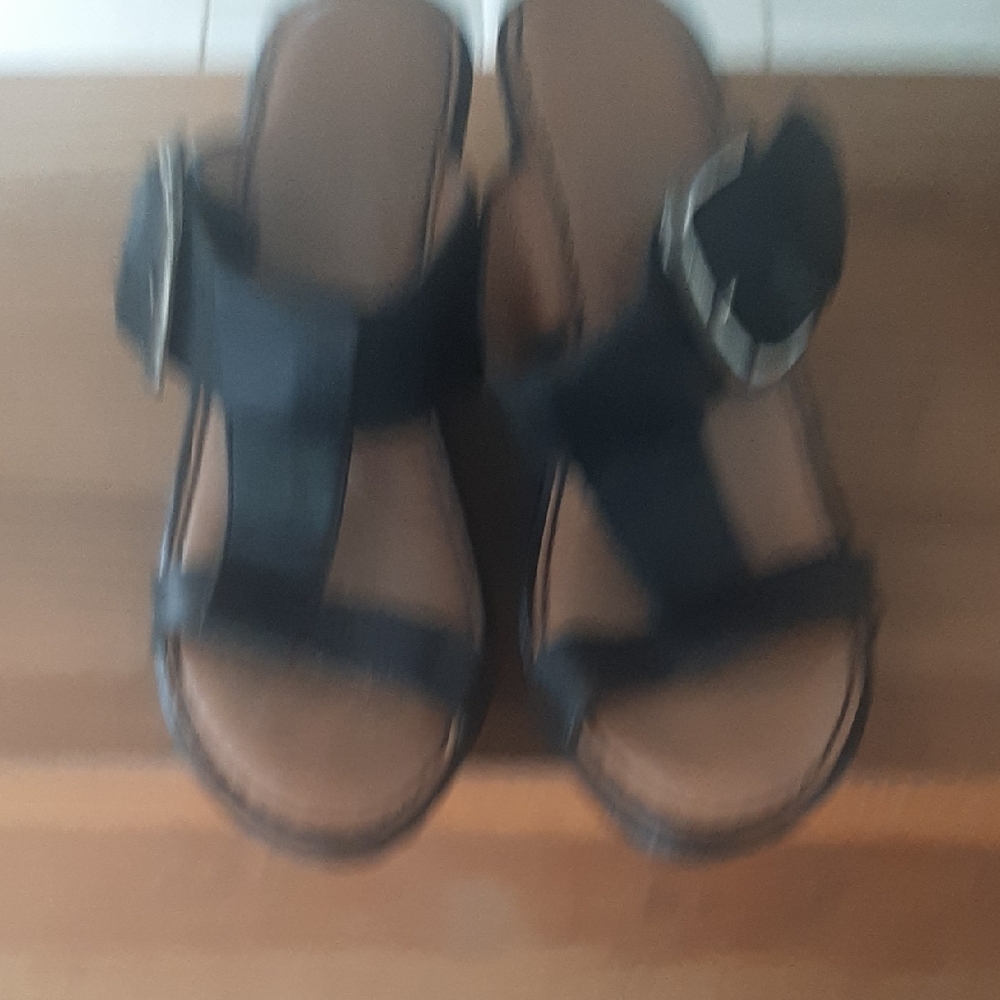 2 PAIR👡BORN👡Black&Brown LEATHER Wedge Sandals Size 8 - Picture 9 of 13